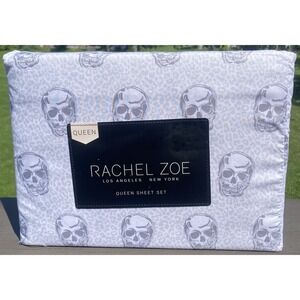 New Rachel Zoe Halloween Queen Sheet Set Skulls Leopard Cheetah Print Fast Ship
